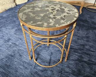 Lexington LEE Brass Round Nesting Tables w/ Antiqued Mirror Top – 1 Complete, 1 Frame Only