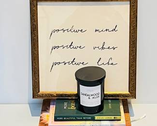 Framed Inspirational Wall Décor, Sandalwood & Musk Scented Candle and Three Books