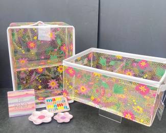 Taylor Madison Bath Storage Tote Plastic Floral Pattern Organizer 21st Century