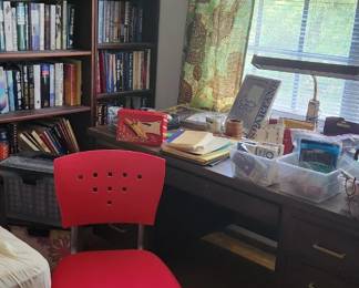 Books, tanker desk, office supplies