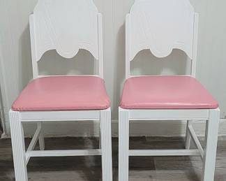 Most Adorable Pair of Rare Antique/Vintage Art Deco Pink & White Wood Chairs
