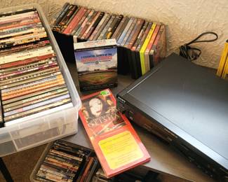 Over 120 DVDs, DVD/CD/VIDEO CD (no remote), Metal/Wood Table
