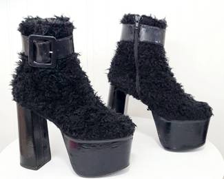 Rare & Outrageous 1996 "Raver/New York Club Kid Vintage Luichiny ♥️ Black Poodle Patent Platforms SIZE 8