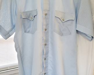 (6) Men's Vintage Pale Blue & White Short & Long Sleeve Western Shirts Size 16