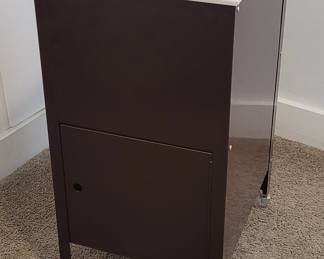 Charming Rare & Unique 70s 80s Brown and Beige Metal Filing Cabinet with Top Lid