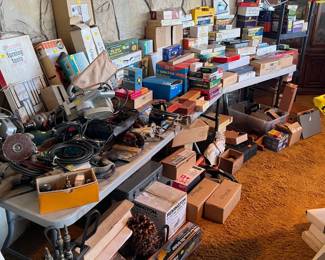 There are A LOT of tools, many of which are used in human-powered woodworking.  Many of the tools are still in their original boxes.