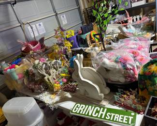 Easter in the garage and apparently an errant Grinch sign
