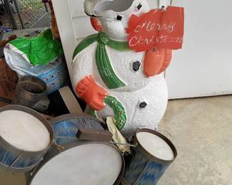 Kids Drum Set; Vintage Snowman Blowmold (has a good bit of wear but still cool)