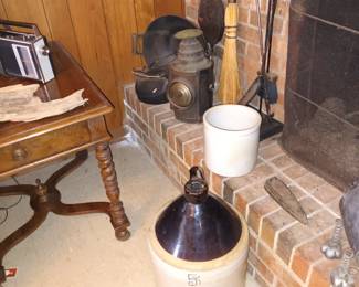 Pottery Jug, Railroad Light, etc