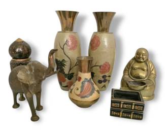 Brass  Enamel Vases, Elephant, Buddha,  More