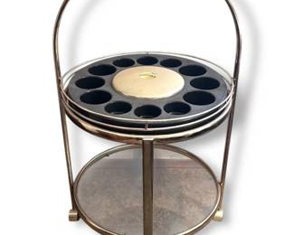 MCM Brass  Glass Rolling Bar Cart