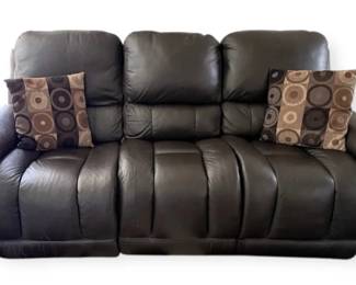 Brown Leather Dual Power Reclining Sofa  Throw Pillows
