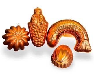 Four Vintage Copper Tin Jello Molds