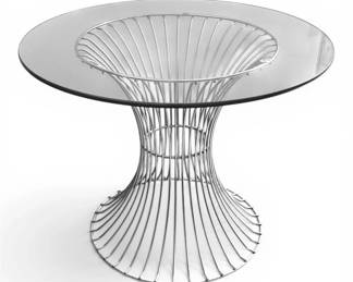 MCM Round Chrome  Glass Top End Table
