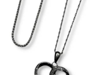Sterling Silver Necklaces w Diamond Heart Pendant 7.89g