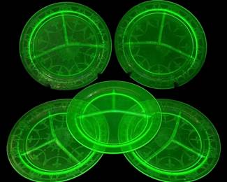 Uranium Depression Glass Plates, 10.5  Anchor Hocking Cameo Green