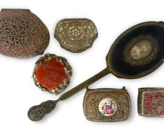 Victorian Style Trinket Boxes, Mirror,  Pin Cushion