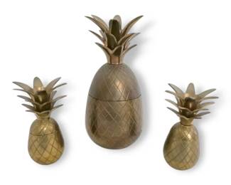 Brass Pineapple Lidded Container And Candleholders