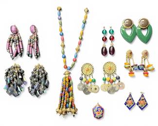 Enamel Earrings, Pendant,  Colorful Beaded Costume Jewelry