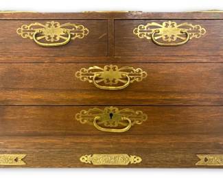 Wooden Jewelry Box w Brass Detailing