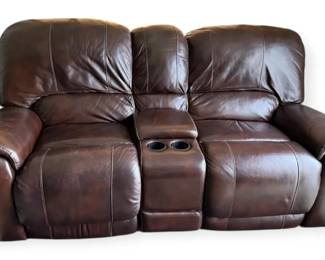 Brown Leather Manual Reclining Loveseat