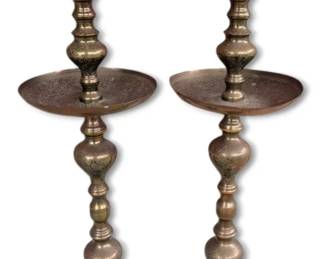 Vintage Etched Brass Floor Candle Holders 38 Tall