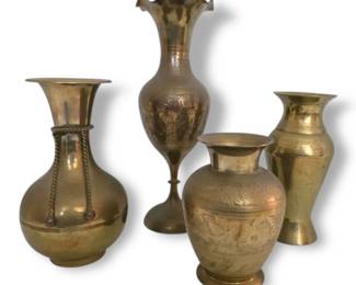 Four Etched Brass Vases
