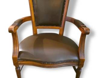 Vintage Brown Faux Leather Wooden Armchair