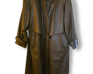 Vintage Jon Lawrence Brown Leather Trench Coat Mens Size S
