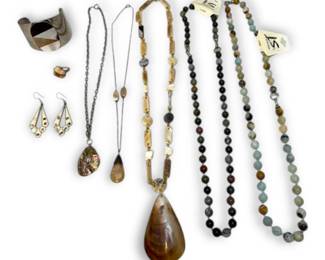 Abalone Shell Earrings, Mother of Pearl Cuff Bracelet,  Island Sense Beaded Necklaces