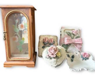 Floral Jewelry Cabinet  Rose Ceramic Trinket Boxes