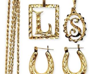 Unmarked Gold Earrings, Pendant, and Chain 11.28g Total