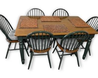 Dark Green  Solid Wood Dinner Table w 6 Chairs