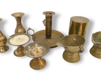 Brass Candleholders, Small Vases,  More