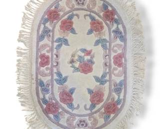 Oval Floral Wool Area Rug 31 x 43 