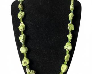 Gaspeite Nugget and Crystal Beaded Necklace