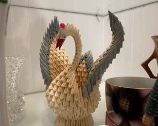 3D Origami Swan Figurine with Glitter Accents