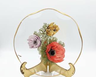 Glass Plate with Floral Decal and Gold Rim