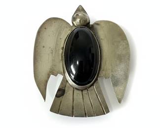 Sterling Silver Thunderbird Brooch with Black Stone