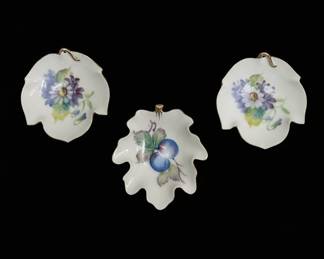Hand-Painted Porcelain Leaf-Shaped Trinket Dishes with Floral Motif