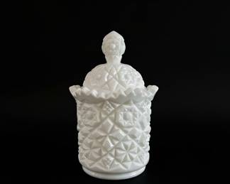 Westmoreland Old Quilt Milk Glass Covered Candy Dish
