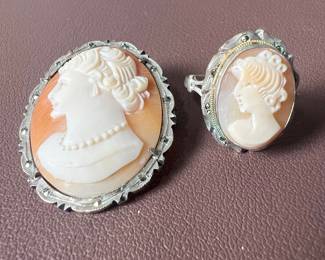Victorian Cameo Brooch and Ring Set