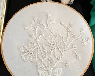 Hand-Embroidered Floral Hoop Art