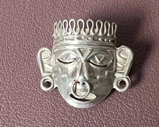 Sterling Silver Aztec Warrior Face Pendant