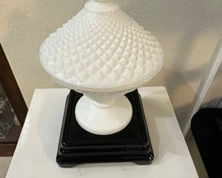Westmoreland Diamond Cut Milk Glass Covered Compote