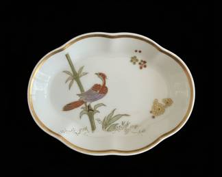 Japanese Porcelain Trinket Dish with Bird and Bamboo Motif