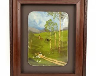 Framed Landscape Painting with Geese