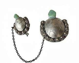 Mexican Silver Turtle Brooch with Jade Inlay