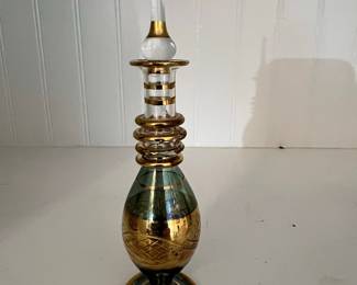 Egyptian Hand Blown Glass Perfume Bottle with 24K Gold Overlay