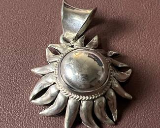 Vintage Sterling Silver Sunburst Pendant with Mother of Pearl